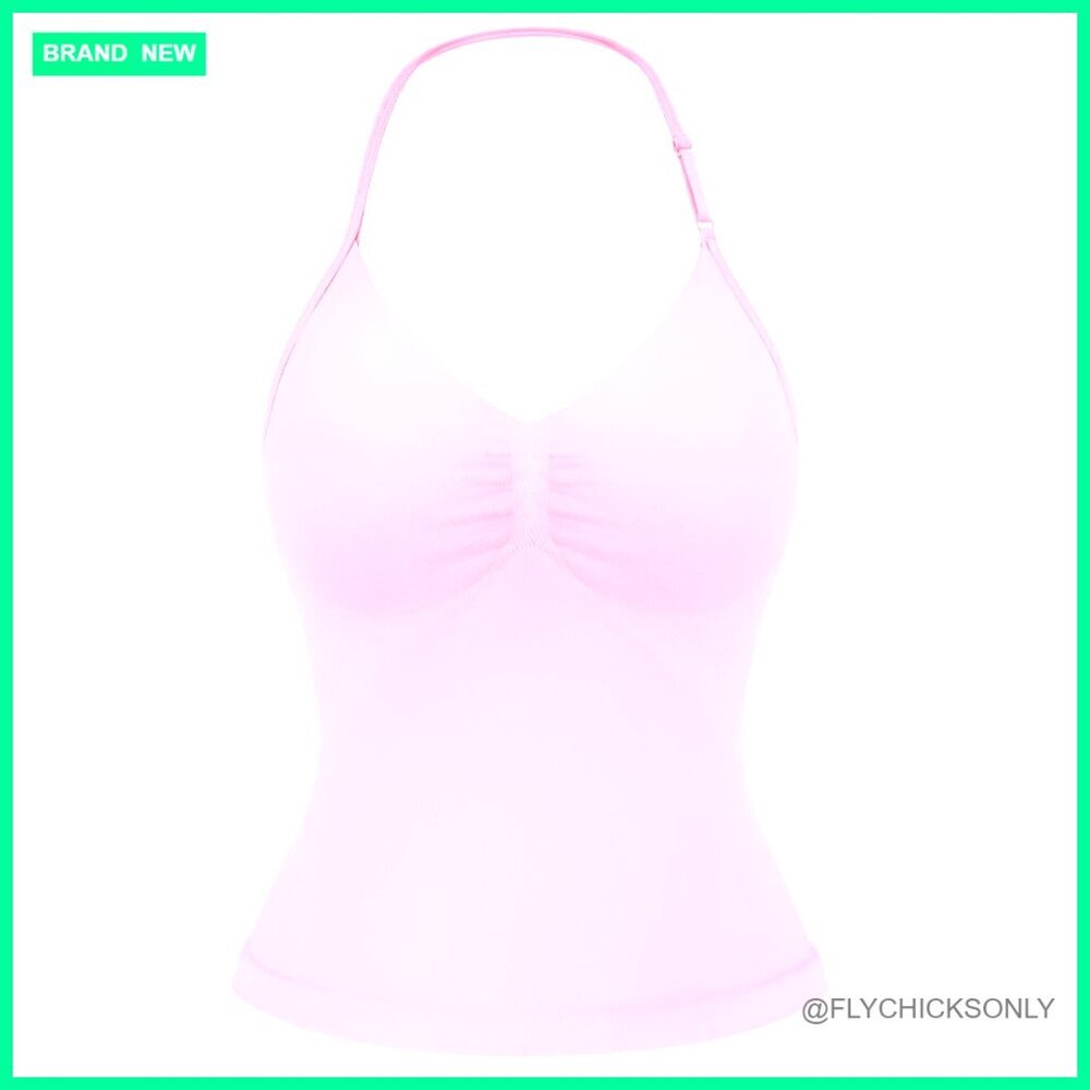 Longline Strappy Halter Tank Top with Adjustable Strap and Built-in Bra